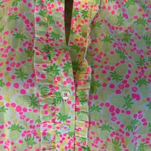 Lilly Pulitzer White Pineapple Bananas 3/4 Sleeves Drawstring Tunic Top Size 4